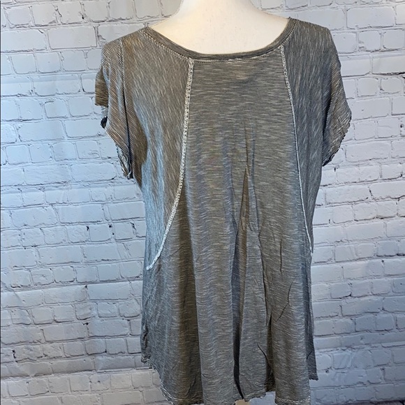 MOSSIMO SUPPLY CO V Neck T-Shirt Black/White Stripes-Large - Picture 4 of 4